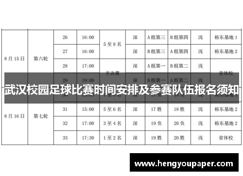 武汉校园足球比赛时间安排及参赛队伍报名须知